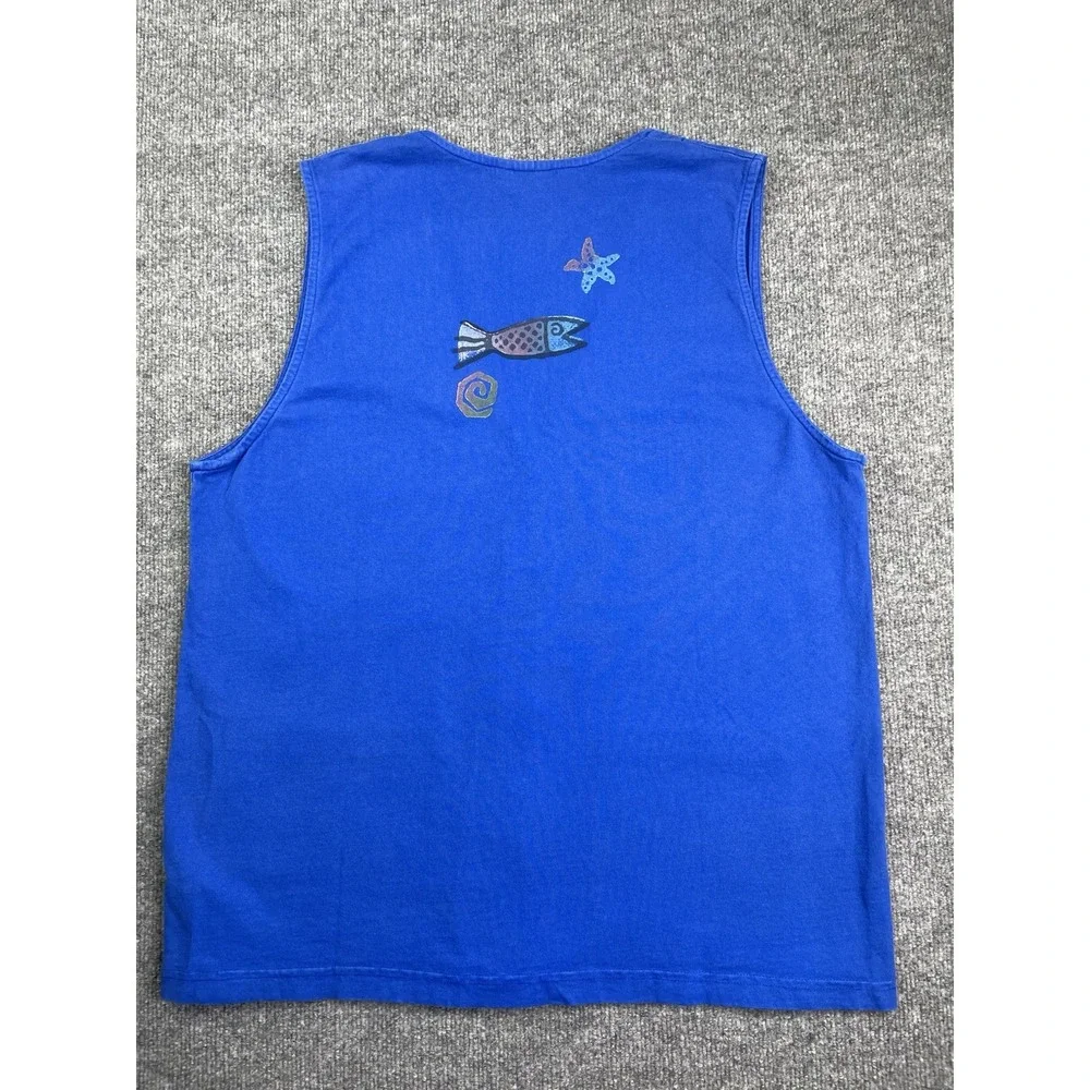Focus Maxi‎ Dress Vest Set Women Large Blue Cotton Coastal Fish Shell Vintage
